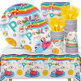 Pool Birthday Party Supplies, Disposable Pool Party Plates, Cups, Napkins, Cutlery And Tablecloth For Pool Birthday Themed Party Decorations Serves 24, Blue