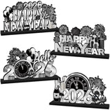 4-Pack 2026 Wooden Table Decorations in Black and Silver for New Year Parties