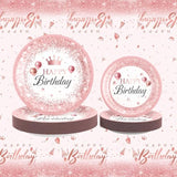 212Pcs Pink Rose Gold Party Supplies Set – Plates, Cups, Cutlery, Décor for 24