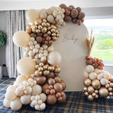 Brown Balloon Garland Arch Kit 153Pcs Nude Sand Beige White Chrome Gol