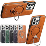 Luxury Leather Invisible Stand For Iphone Case, Iphone Leather Case With Magsafe, Case Drop Protection For Iphone 15/14/13/12 Pro Max (Brown, For Iphone 14 Promax)