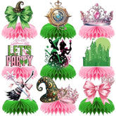 Witch Theme Party Table Decorations - Pink And Green Honeycomb Centerpieces For Movie Birthday Decor, Magical Witch Table Toppers And Party Supplies For Girls, Kids