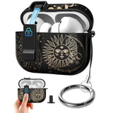 Airpods Pro 3 Case with Safety Lock Cute Women's Design Hard Shock Protective Cover with Keychain for Airpods Pro 3rd Generation 2025,Sun Moon