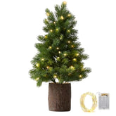 19.7" Table Top Artificial Christmas Tree With Wooden Planter - Small Potted Tabletop Christmas Tree,Norfolk Pine Desktop Xmas Tree For Home, Office, Party, Holiday Decor
