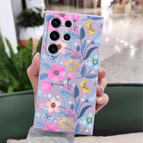 For Samsung Galaxy S23 Ultra Case, For Samsung S23 Ultra Case Creative Pattern Design Silicone Slim Thin Protective S23 Ultra Phone Cover 6.8"-Flower Purple