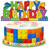 Building Blocks Cake Topper, Colorful Paper Birthday Decorations For Kids – 1Pack Reusable Cake Picks For Boys Girls Party Supplies