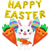 16 Pieces Large Easter Foil Balloons Decorations Set, Includes Bunny, Carrots, Colorful Eggs, And 'Happy Easter' Letter Designs Mylar Balloons For Spring Party Supplies And Holiday Celebrations