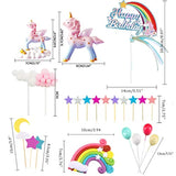 Unicorn Cake Topper Kit Sculptures, Rainbow, Banner, Clouds, Balloons & Stars
