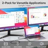 Usb C Extension Cable 3Ft Pack Of 2, (10Gbps/100W/4K@60Hz) Usbc 3.2 Extender Male To Female High Speed Cord, Data Transfer & Charging & Video Sync For Usb-C Hub Mag-Safe Laptop Tablet Phone Monitor