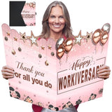 Large Happy Workiversary Card For Women, Rose Gold Pink Work Anniversary Party Decoration Gift, Giant Thank You Guest Book With Envelope, Jumbo Workiversary Greeting Card For Office Business Employee Signing