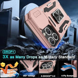 Case For Iphone 16 Pro Max With Slide Camera Cover+Screen Protector (1 Pack), Rotated Ring Kickstand Military Grade Shockproof Protective Cover-Rose Gold