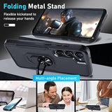Compatible With Samsung Galaxy S23+ Plus Case With Screen Protector+Camera Lens Protector,Heavy Duty Shockproof Full Body Phone Cover Built In Metal Ring Holder Kickstand,2023 Black Matte