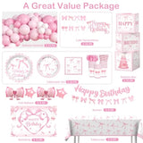 251Pcs Coquette Birthday Decorations, All-In-1 Pink Bow Birthday Pack With Pre-Strung Banner, Plates, Backdrop Tablecloth Balloon Arch For Bow Themed Party Decorations, Serves 20 Guests
