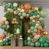 138Pcs Safari Balloon Garland Arch Kit With Dark Green Sage Green Brown Sand White Nude Gold Balloons Leaves For Jungle Safari Birthday Baby Shower Decorations