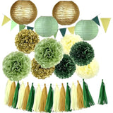 Sage Green Paper Fan Lantern Set Boho Party Decorations With Tissue Pom Poms Balls For Birthday Bridal Shower Wedding Decor (Green Set C)
