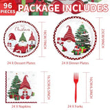 96Pcs Christmas Gnomes Party Supplies - 350 Gsm Disposable Tree Gnome Plates And Napkins Tableware Sets For Merry Birthday Party Decorations, Winter Holiday, Xmas - Serves 24