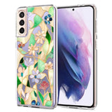 Case Compatible With Galaxy S21 Case Clear With Design Soft Tpu Shock Absorption Slim Embossed Pattern Protective Back Cover (Stained Glass Flower)