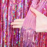 3.3 X 6.6 Ft Foil Fringe Backdrop Curtains, Tinsel Streamers Party Decorations, Fringe Backdrop For Birthday, Baby Shower, Gender Reveal, Graduation (3, Pink)