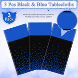 3Pcs Black And Blue Tablecloth Party Decorations,Plastic Black Table Cloth Printed Blue Table Runner Disposable Rectangle Cover For Birthday Wedding Anniversary Graduation Party,54 X108 Inch