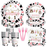 Western Cowgirl 2Nd Birthday Party Supplies, Wild West My Second Rodeo Birthday Decorations Tableware Girl, Paper Plate, Cup, Napkin, Fork | Serve 24