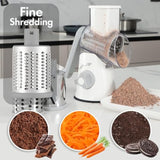 Rotary Cheese Grater With Handle, Kitchen Speed Hand Crank Vegetable Slicer, Potato Hash Brown Shredder Spinning Nut Grinder With 3 Replaceable Stainless Steel Drum Blades (White)
