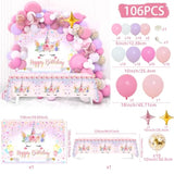 118Pcs Pink Unicorn Party Kit with Balloons, Backdrop & Tablecloth for Girls' Birthdays