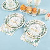 168PCS Sage Green Baby Shower Tableware Set β Plates, Cups, Napkins for 24