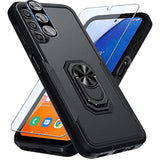 Compatible With Samsung Galaxy A14 5G Case With Screen Protector+Camera Lens Protector,Heavy Duty Full Body Phone Cover Built In Ring Holder Kickstand,2023 Black Matte
