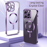 Luxury Clear Magnetic Case for iPhone 14 Pro with Camera Lens Protector, Compatible with MagSafe, Deep Purple, 6.1"