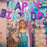 Happy Birthday Balloons Banner With Ribbon Straw,16 Inch Mylar Letters Birthday Sign Banner Balloon Bunting Reusable For Girls Kids & Adults Birthday Halloween Supplies?Blue Purple Pink?