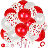 50Pcs Pearl Red & White Latex Balloon 12 Inch with Red Confetti for Party Decor