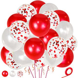 50Pcs Pearl Red & White Latex Balloon 12 Inch with Red Confetti for Party Decor