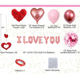 Valentine'S Day Balloons Kit With Rose Gold Pink Heart, I Love You Balloon, Rose Petals For Valentine, Anniversary, Wedding, Mother'S Day, Romantic Special Night Decorations