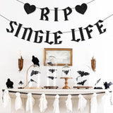 Pre Strung Rip Single Life Banner Black Glitter Gothic Bachelorette Party Decorations