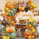 140 Pcs Fall Balloon Arch Kit Burnt Orange Sage Green Brown Leaf Pumpkin Foil Party Decor