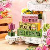 4 Pcs Spring Table Decoration Tulip Flower Wooden Signs Farmhouse Spring Tiered Tray Decor Pastel Flower Table Centerpieces Easter Tabletop Decor For Home Kitchen Shelf Office