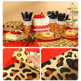 162 Pcs Cheetah Party Decorations Leopard Print Tableware Safari Animal Jungle Party Supplies Includes Tablecloth Plates Napkins Cups Forks Knives Spoons For Baby Shower Birthday(Red)