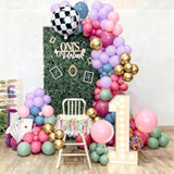 Pink Blue Green Balloons Garland Arch Kit, 125Pcs Pastel Pink Blue Purple Balloons, Dusty Green Hot Pink Gold Balloon Checkered Foil Balloon For Princess Fairy Birthday Spring Garden Tea Party Decor