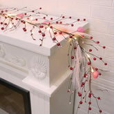 Valentines Garland, 6 Ft Lighted Garlands For Mantle With Heart Lights Pink Feather Red Berry, Pre-Lit Valentine Decorations For Fireplace Indoor Outdoor Home Table Party Wedding