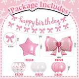 Pink Bow Birthday Decoration Set: Banner, Garland & Balloons