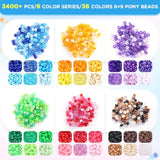 3400pcs Pony Beads, 36 Colors Plastic Beads for Jewelry, Crafts & Hair Braiding
