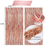 62pcs Rose Gold Birthday Decorations β Banner, Balloons, Fringe Curtain & Swirls