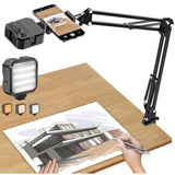 Overhead Phone Mount, Articulating Arm Cell Phone Holder With Led Light, Flexible Phone Stand For Live Streaming, Video Recording, Painting Lighting, Cooking