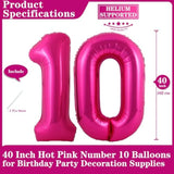 Hot Pink 10 Number Balloons, 40 Inch Giant Number 10 Balloons Foil Mylar Helium Hot Pink Number Balloons For 10Th Birthday Party Supplies Anniversary Event Celebration Decorations