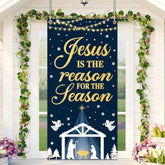 Jesus Is The Reason For The Season Door Cover, Christmas Jesus Religious Door Cover, Xmas Holy Night Door Backdrop Christian Hanging Door Banner Decorations For Christmas Party