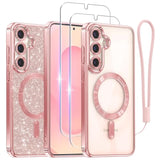 Samsung Galaxy S25 Plus Case, MagSafe Compatible, Glitter Card, HD Protectors, Rose Gold