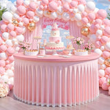 Pink Tulle Tablecloth 48 Inch Spandex Elastic Round Table Cloths Ruffle Tutu Skirt 4Ft Wrinkle Free Stretch Fitted Round Table Cover For Baby Shower Wedding Girls Birthday Party Banquet Cake