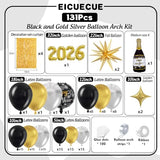 Black and Gold Silver Balloons Garland Arch Kit - Different Size Balloons Gold Fringe Curtain Backdrop for Graduation Birthday Anniversary New Years Theme Party Decorations
