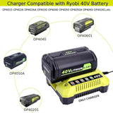 Op401 40V Fast Battery Charger Replacement For For Ryobi 40V Battery Charger Op404 Zrop401, Compatible With Ryobi 40Volts Lithium Battery Op4040 Op4050 Op4050A Op40601 Op4026 Op4015 Op4030