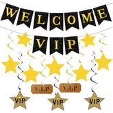 VIP Red Carpet Party Decorations Black Gold Banner Stars Hanging Swirls